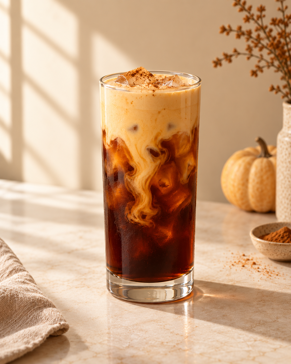 Pumpkin cream cold brew over ice with pumpkin spice