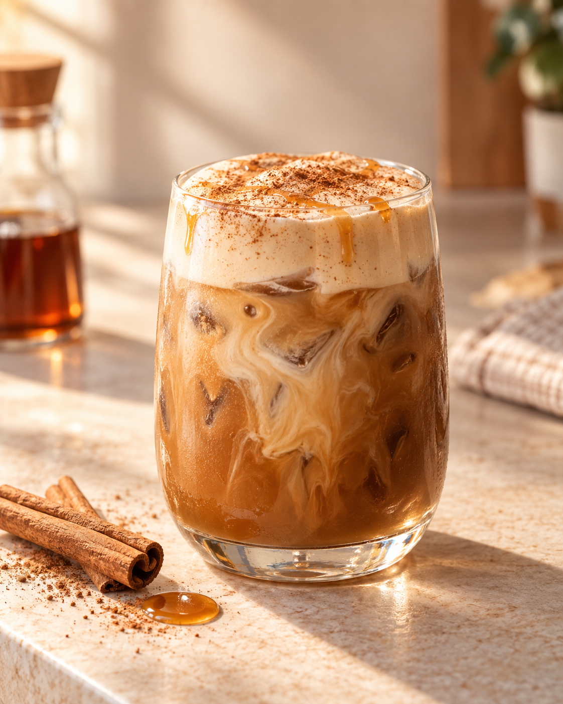 Maple cinnamon cold brew topped with cinnamon cream