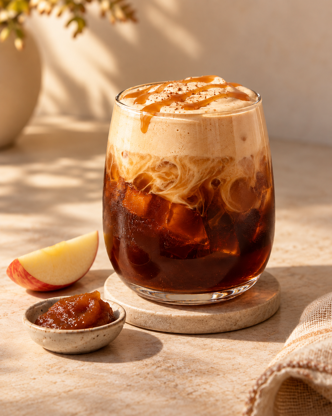 Caramel apple butter cold brew topped with cream