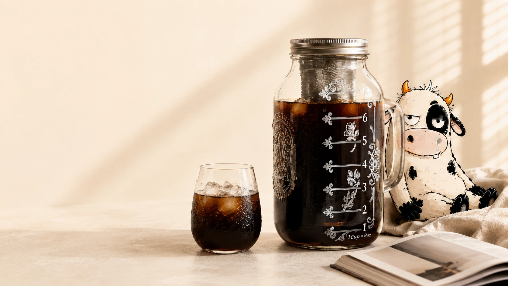 A quiet morning with iced cold brew and MOO beside the brewer.
