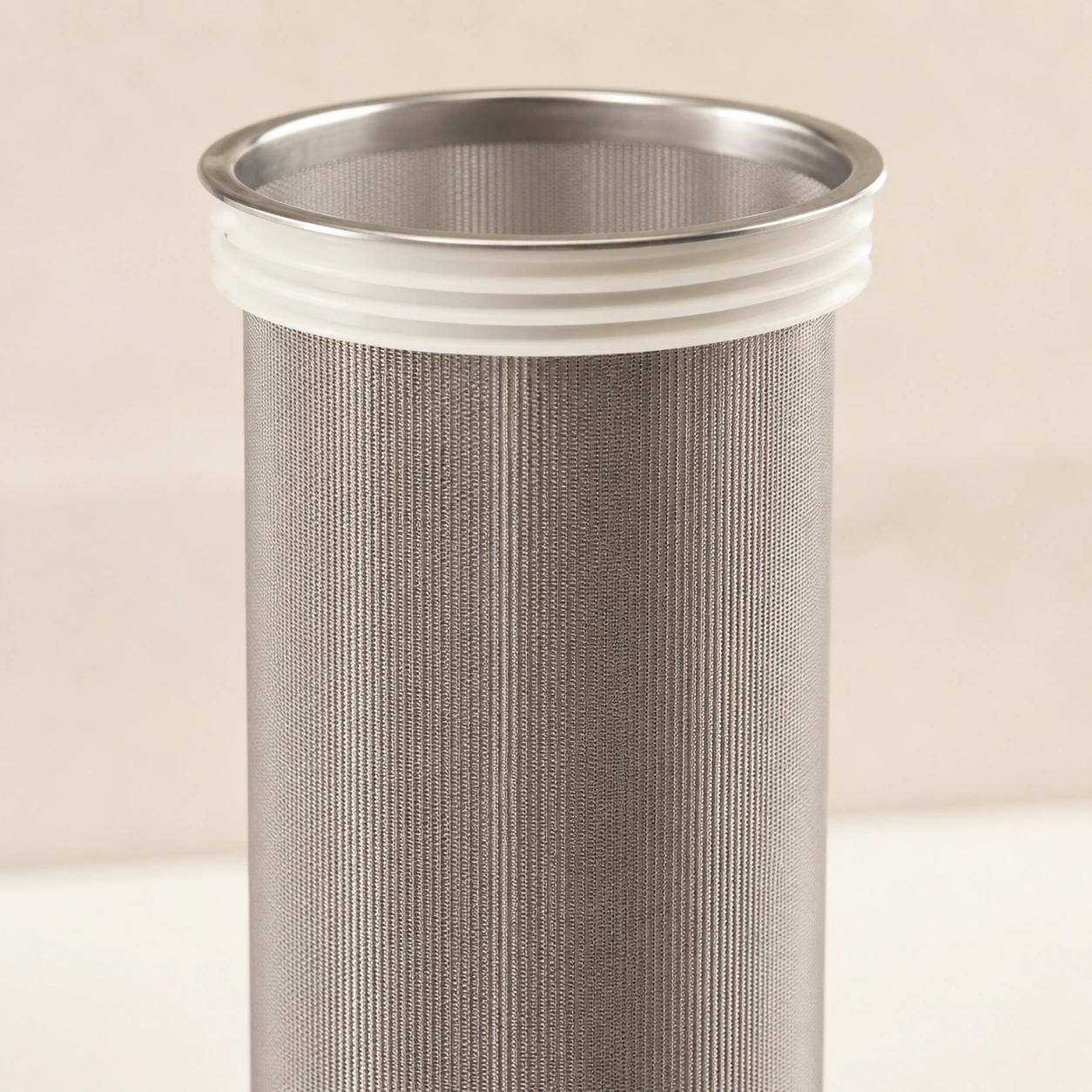 Close-up of BrewMOO stainless steel cold brew filter