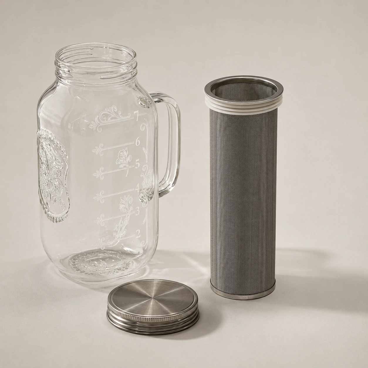 BrewMOO Vintage Mason glass jar, filter, and stainless steel lid