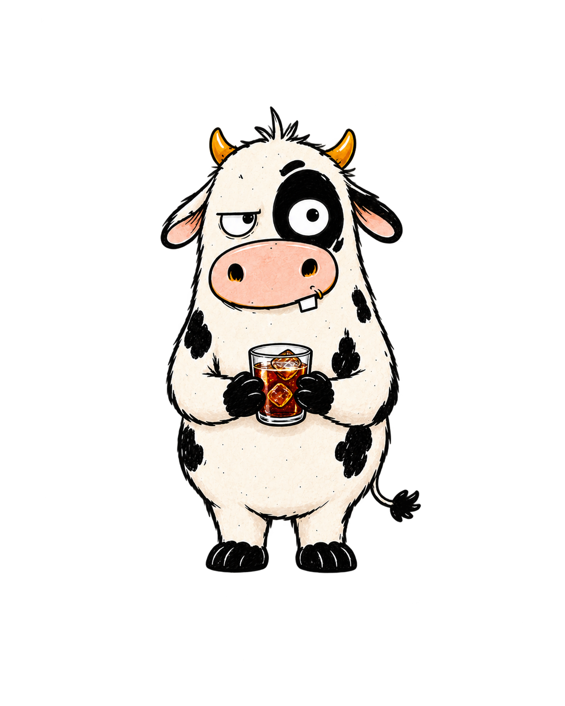 MOO holding a glass of cold brew