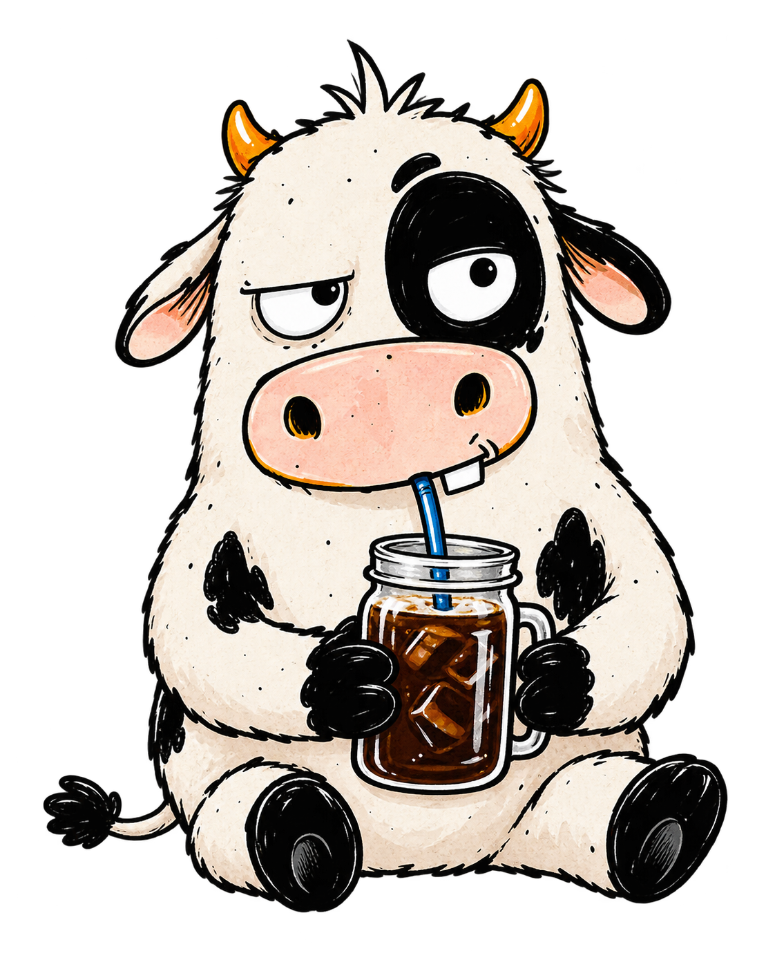 MOO sitting with a cold brew