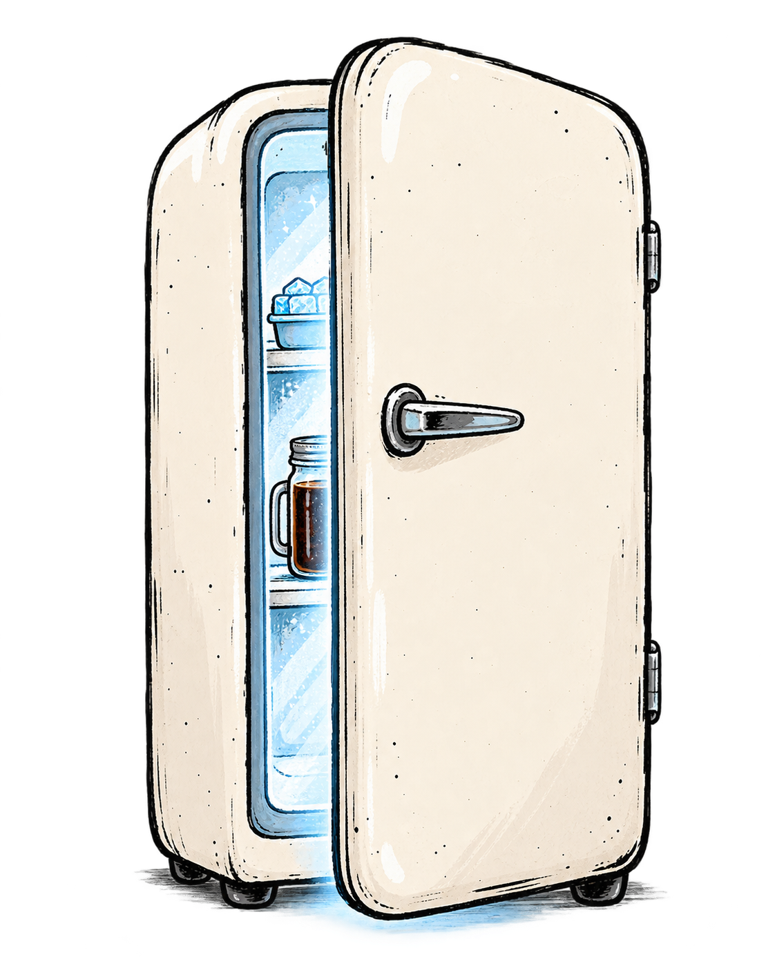 Vintage cream refrigerator with cold brew inside
