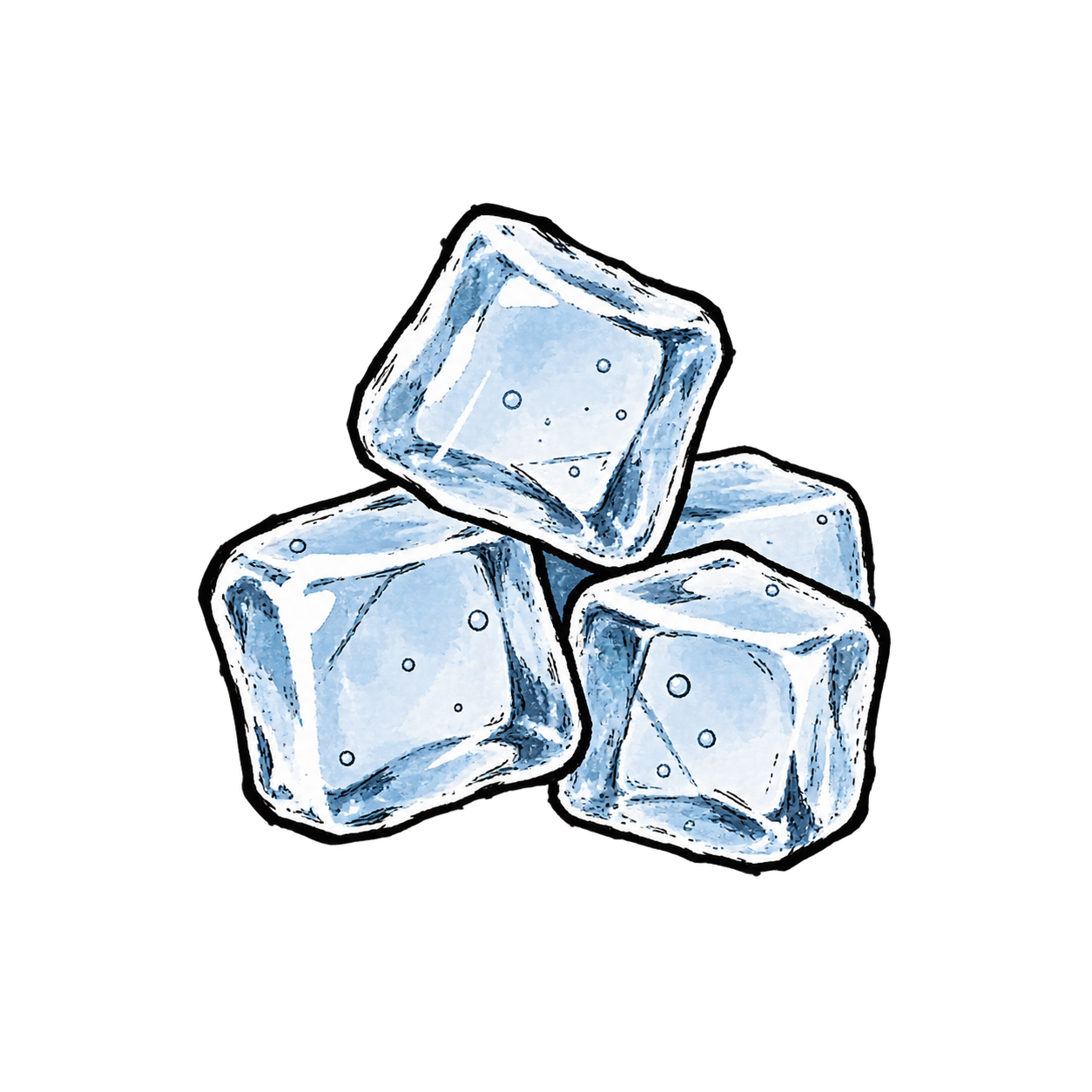 Three hand-drawn ice cubes